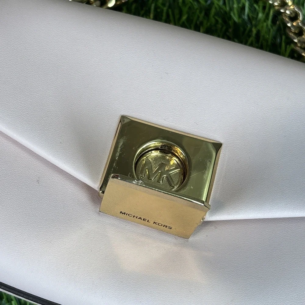 Michael Kors Pale Pink Leather Chain Clutch‎ Coquette Gold Hardware